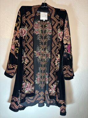 John Mark Embroidered Velvet Cardigan with burnout sleeves